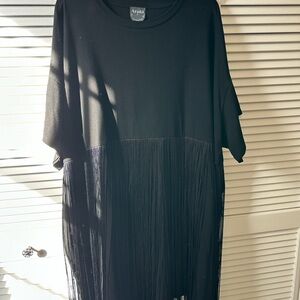 ARULA Fringed Black Mini Dress